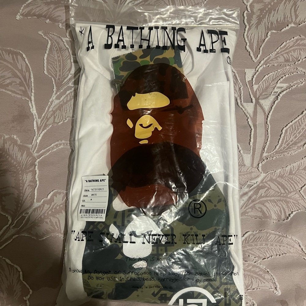 Bape White and Brown Graphic Tee